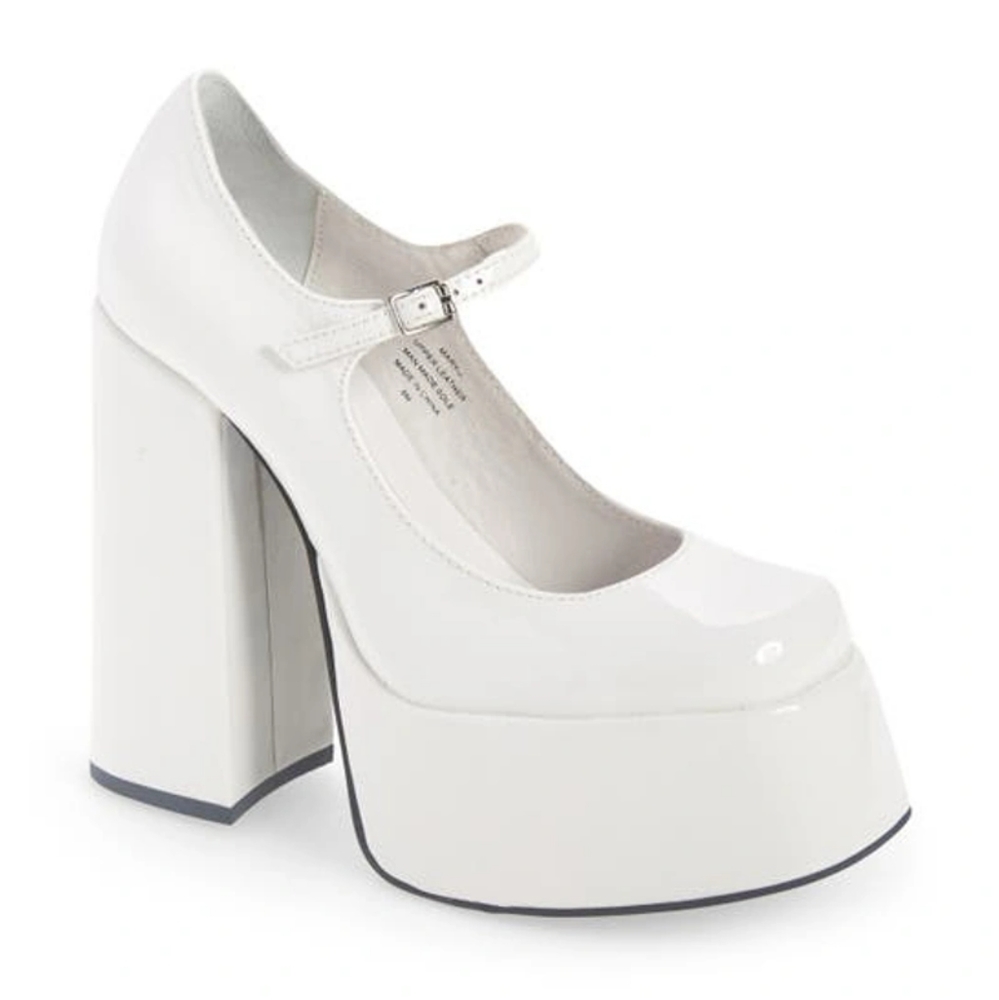 Jeffrey Campbell Mary Jane Platform Pump Ivory Crinkle Patent Leather
